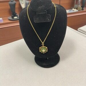 Vtg Coro Pegasus Parure Necklace‎ Brooch Earrings Set GreenRhinestonesFaux Pearl